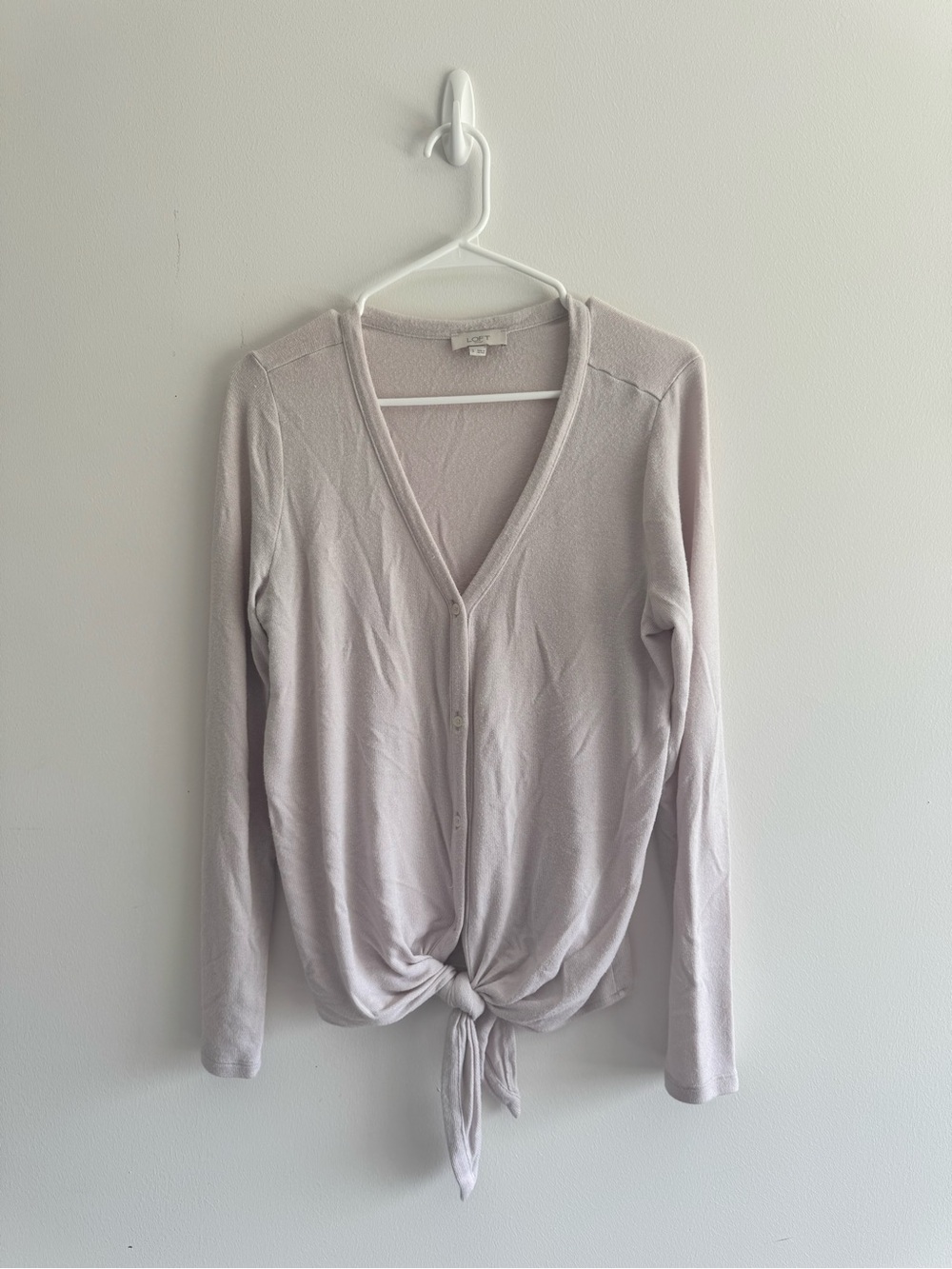 LOFT Light Mauve Tie-Front V-Neck Button-Up Top